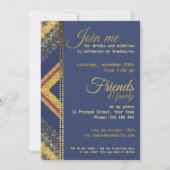 Red Blue & Gold Stylish Graduparty nodigt Kaart (Achterkant)
