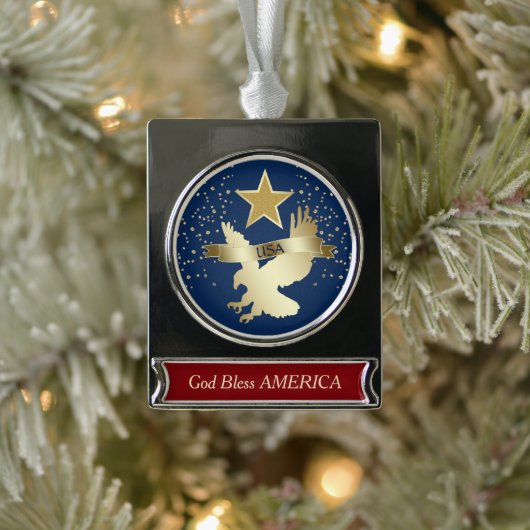 Red Blue Gold USA Eagle Star Verzilverd Banner Ornament (Boom)