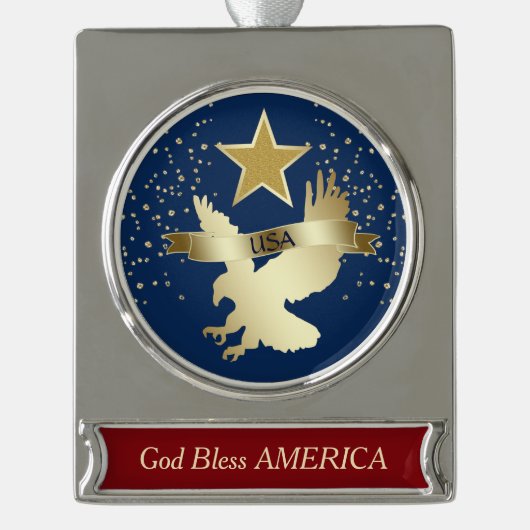 Red Blue Gold USA Eagle Star Verzilverd Banner Ornament (Voorkant)