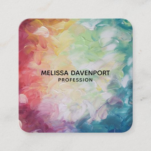 Red Blue Green Abstract Thick Textured Paint Vierkante Visitekaartje (Voorkant)