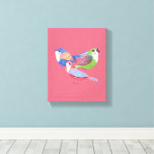 Red Blue Green Birds Folk Art Canvas Afdrukken (Insitu (Houten vloer))