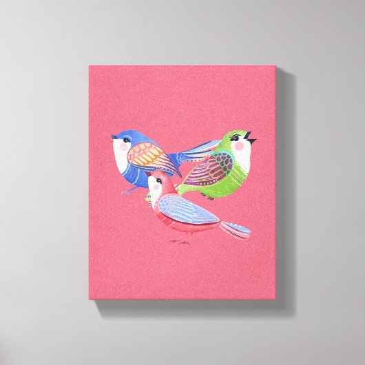 Red Blue Green Birds Folk Art Canvas Afdrukken (Voorkant)