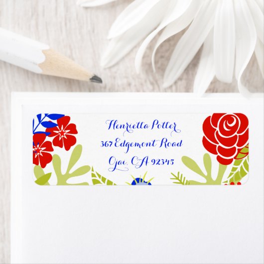 Red Blue Green Floral Pattern Etiket (Insitu)