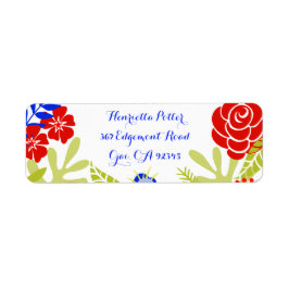 Red Blue Green  Floral Pattern Etiket