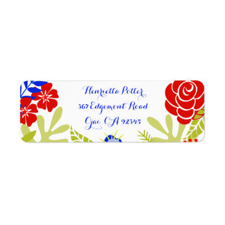 Red Blue Green Floral Pattern Etiket