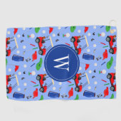 Red Blue & Green Golf Monogram Golfhanddoek (Horizontaal)