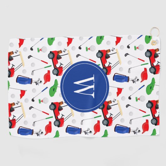 Red Blue & Green Golf Monogram Golfhanddoek (Horizontaal)