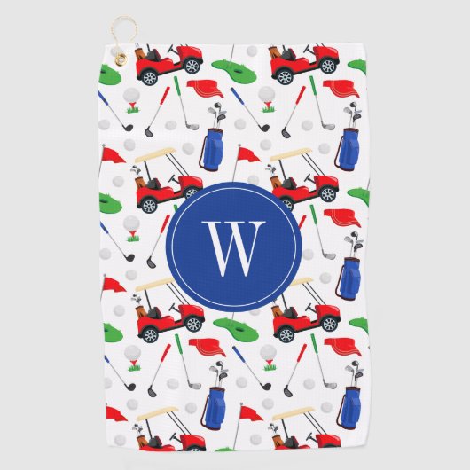 Red Blue & Green Golf Monogram Golfhanddoek (Voorkant)