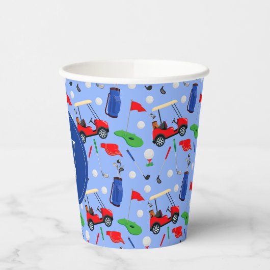 Red Blue & Green Golf Monogram Papieren Bekers (Links)