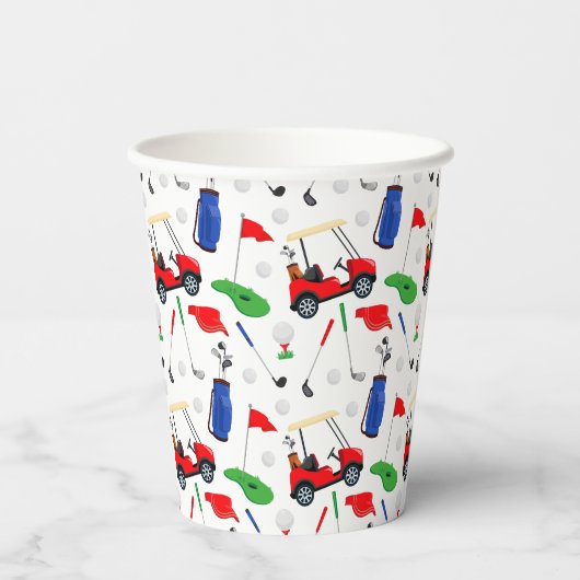 Red Blue & Green Golf Monogram Papieren Bekers (Achterkant)
