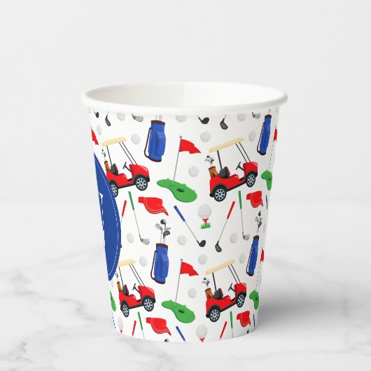 Red Blue & Green Golf Monogram Papieren Bekers (Links)