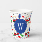 Red Blue & Green Golf Monogram Papieren Bekers (Voorkant)