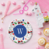 Red Blue & Green Golf Monogram Papieren Bordje (Feest)