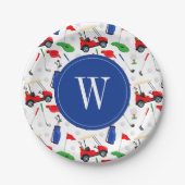 Red Blue & Green Golf Monogram Papieren Bordje (Voorkant)