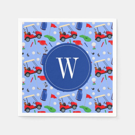 Red Blue & Green Golf Monogram Servet (Voorkant)