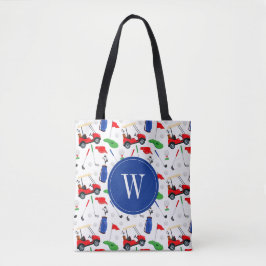 Red Blue & Green Golf Monogram Tote Bag
