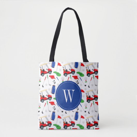 Red Blue & Green Golf Monogram Tote Bag (Voorkant)