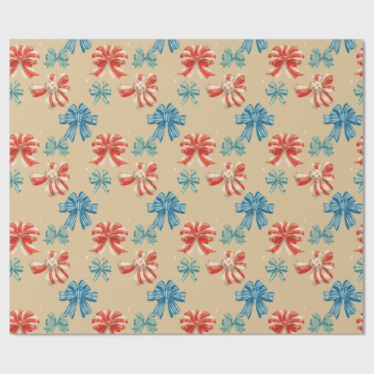 Red, Blue, Green, White Bow Pattern Cadeaupapier (Vlak)