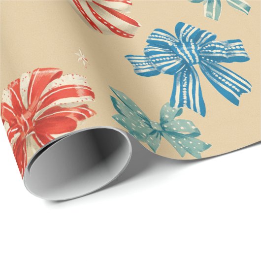 Red, Blue, Green, White Bow Pattern Cadeaupapier (Rol Hoek)