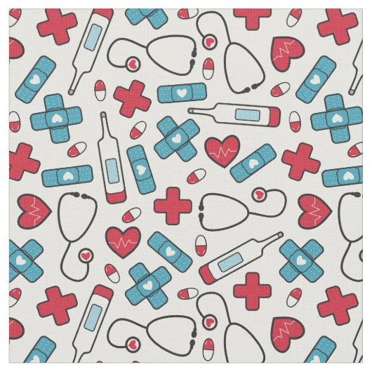 Red Blue Hearts Patroon Stof (Close Up)