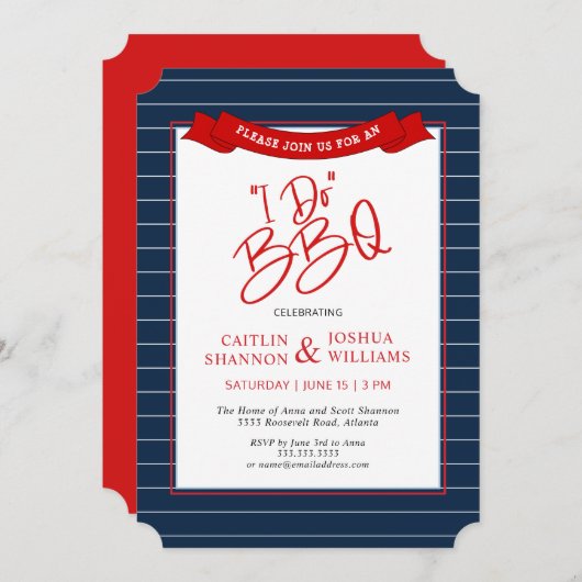 Red Blue I Do BBQ Bridal Shower Invitation Kaart (Voorkant / Achterkant)