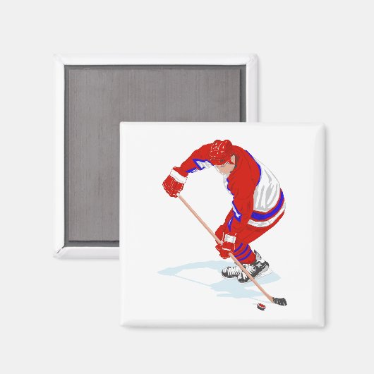Red Blue Ice Hockey-speler Magneet (Voorkant / Achterkant)