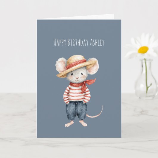 Red Blue Jeans Mouse Birthday Kaart (Kleine Plant)