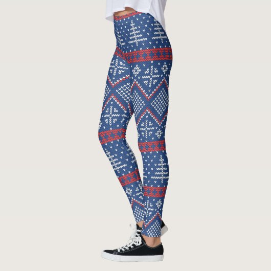 Red Blue Kerstbomen Nordic Sweater Pattern Leggings (Links)