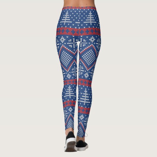 Red Blue Kerstbomen Nordic Sweater Pattern Leggings (Achterkant)