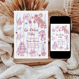 Red Blue Lemon La Dolce Vita Bridal Shower Kaart