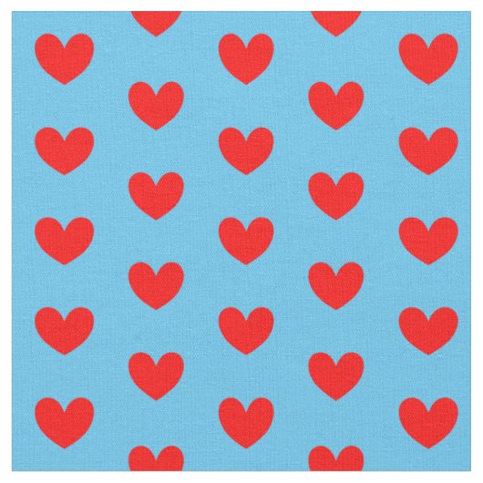 Red Blue Love Heart Patterned Stof (Close Up)