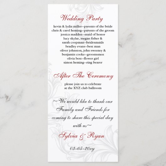 Red, Blue Lovebirds-programma's Programmakaart (Achterkant)