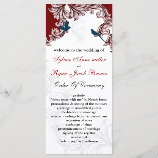 Red, Blue Lovebirds-programma's Programmakaart (Voorkant)