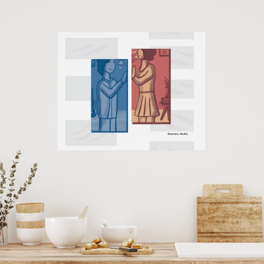 Red & Blue modern art  Poster (Keuken)