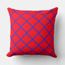 Red Blue Moroccan Quatrefoil Pattern Pillow
