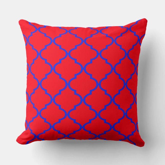 Red Blue Moroccan Quatrefoil Pattern Pillow Kussen (Voorkant)
