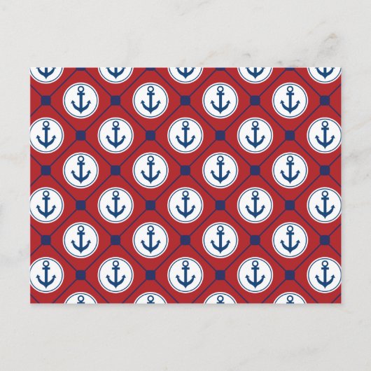 Red Blue Nautical Anchor Patroon Briefkaart (Voorkant)
