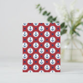 Red Blue Nautical Anchor Patroon Briefkaart (Staand voorkant)
