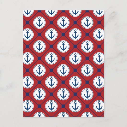 Red Blue Nautical Anchor Patroon Briefkaart (Voorkant)