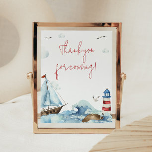 Red Blue Nautical Baby shower Bedankt voor uw koms Poster
