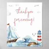 Red Blue Nautical Baby shower Bedankt voor uw koms Poster (Voorkant)