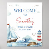 Red Blue Nautical Baby shower Welkom Poster (Voorkant)