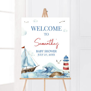 Red Blue Nautical Baby shower Welkom Poster