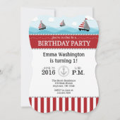 Red Blue Nautical Birthday Uitnodiging (Voorkant)