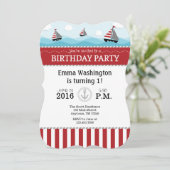 Red Blue Nautical Birthday Uitnodiging (Staand voorkant)