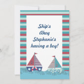 Red Blue Nautical Sailing Boat Baby shower Uitnodi Kaart (Voorkant)