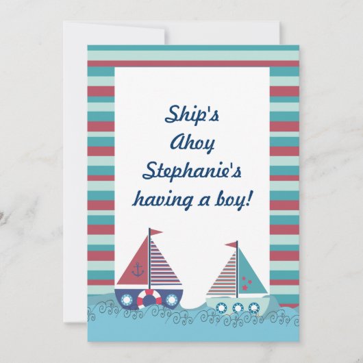 Red Blue Nautical Sailing Boat Baby shower Uitnodi Kaart (Voorkant)