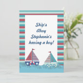 Red Blue Nautical Sailing Boat Baby shower Uitnodi Kaart (Staand voorkant)