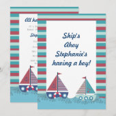 Red Blue Nautical Sailing Boat Baby shower Uitnodi Kaart (Voorkant / Achterkant)