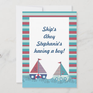 Red Blue Nautical Sailing Boat Baby shower Uitnodi Kaart